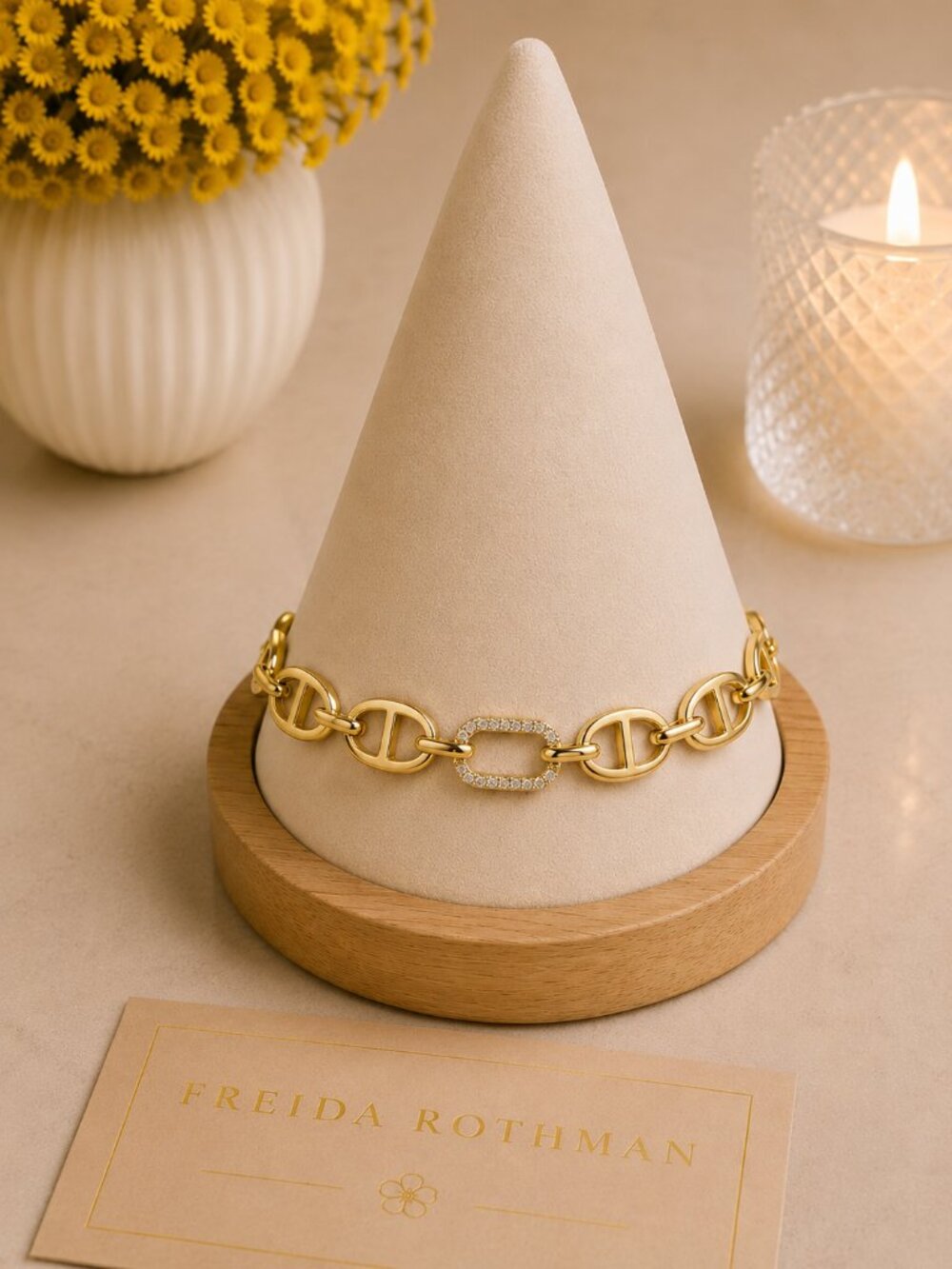 Freida Rothman Vault Gold Mariner Link Bracelet w/ Pave Closure NWT $129 MSRP